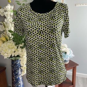 Jones New York Shirt Short Sleeve Black Green White Size M